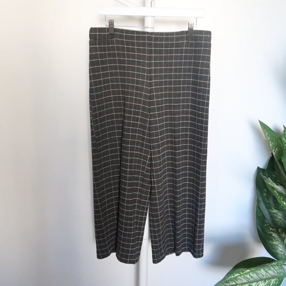 J. Jill Grey Ponte Full Leg Cropped  Pull-on Pants Windowpane Plaid Size M - Picture 3 of 10